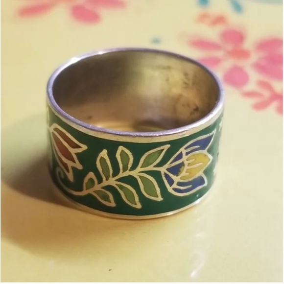 TRADED-Vintage Sterling Enameled Floral Ring - Picture 3 of 7